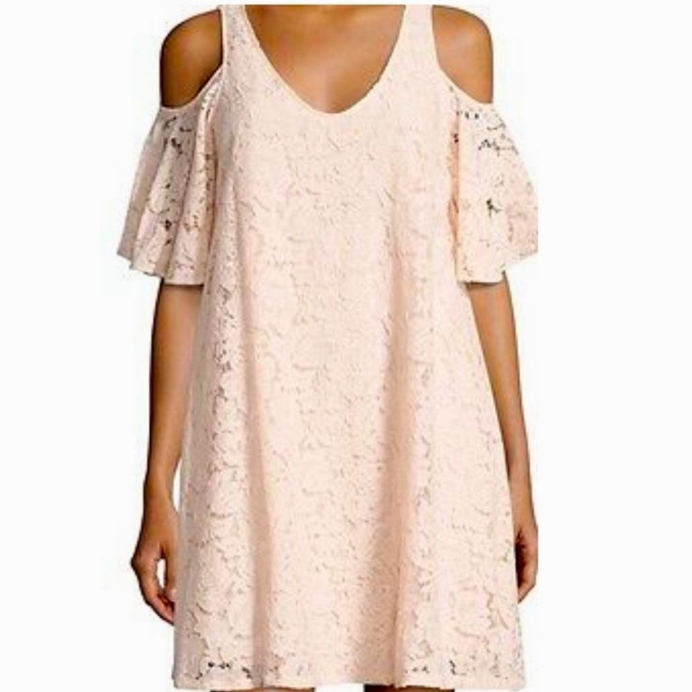 Suzanne Betro Peach Lace Cold Shoulder A-line Dress Size 3x
